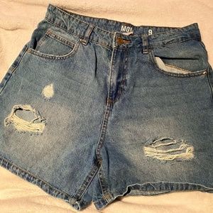 Medium Light Wash Mom-Jean High Waisted Shorts